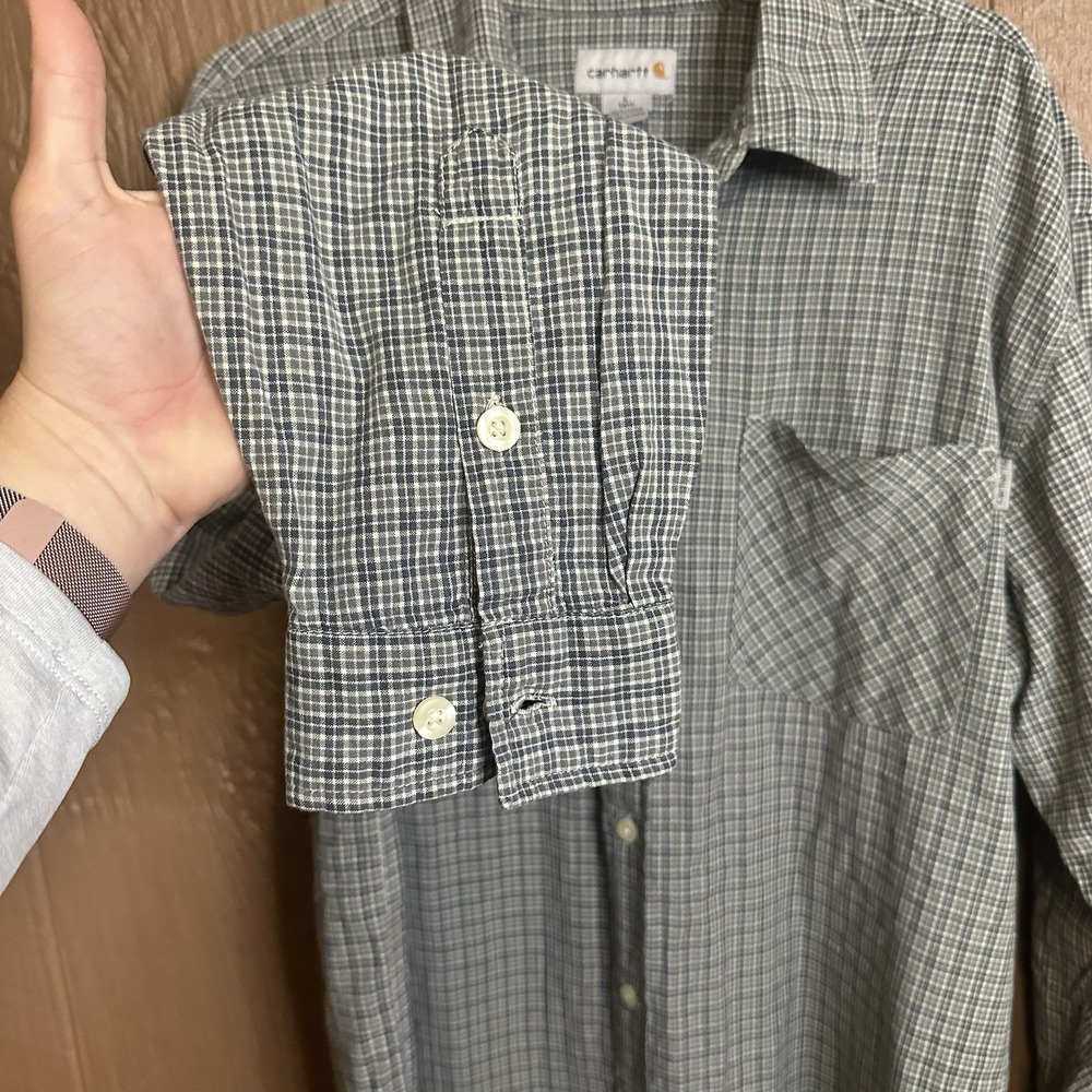 Carhartt Long Sleeve Button Down‎ Men's Size XL Tall Plaid Blue Workwear Casual - Picture 4 of 7